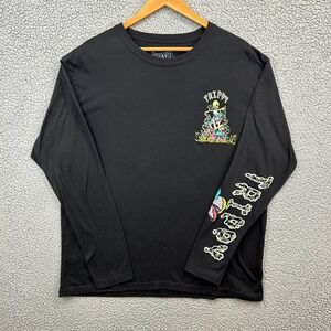 Fresh Laundry Long Sleeve T-Shirt Trippy Alien Graphic Tee Black Size XL